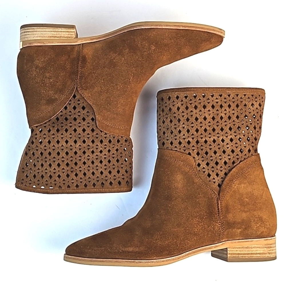 Michael Michael Kors Sunny Suede Leather Cut Out Pull On Ankle Bootie